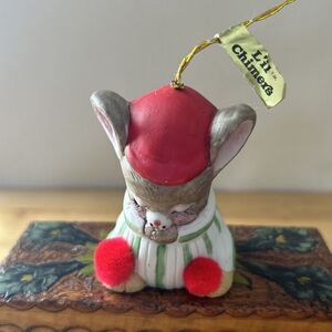 Vtg Jasco Lil Chimers Sleepy Mouse Handpainted Bisque Bell Christmas Ornament